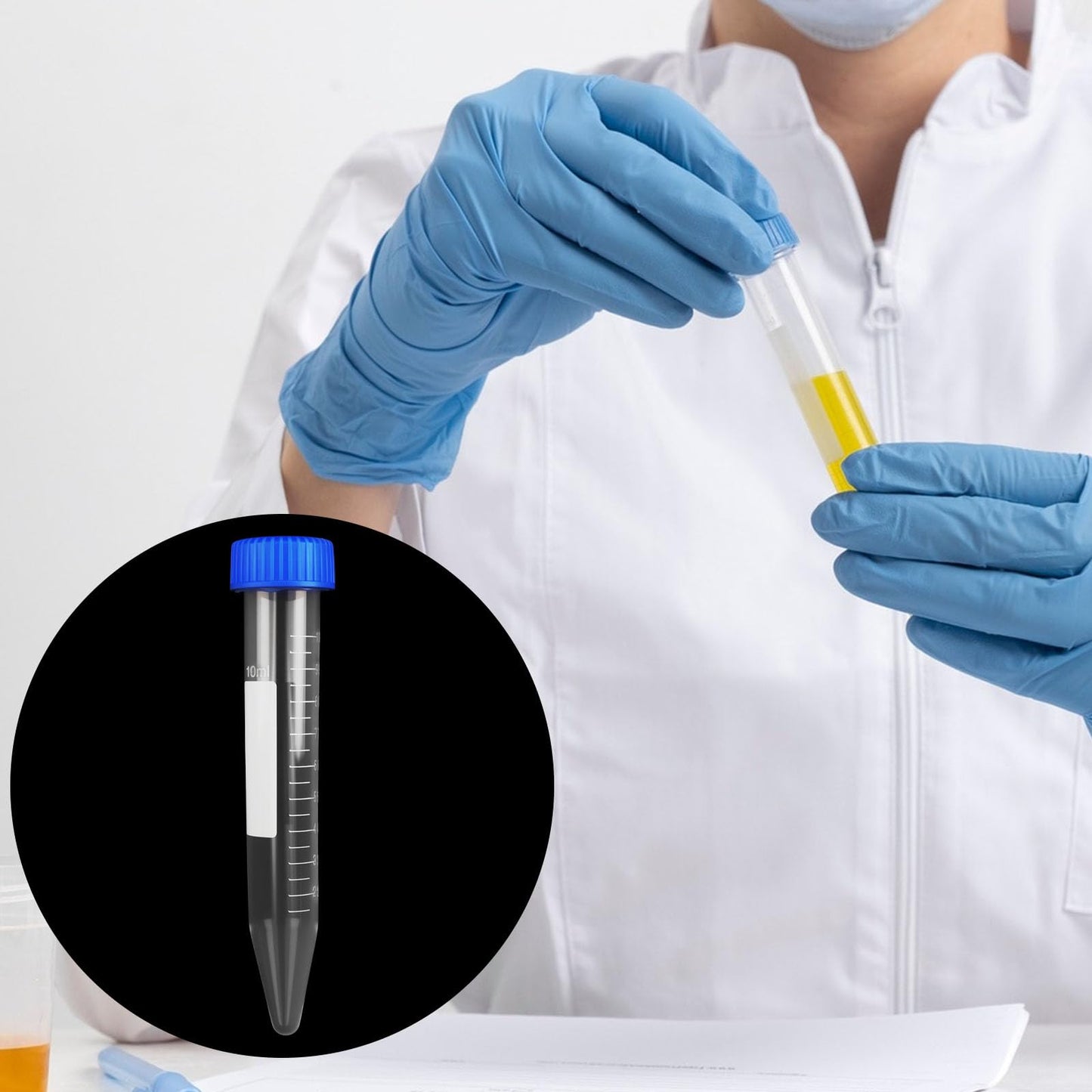 Antrader Centrifuge Tubes 10mL,Conical Tubes Sterile 50 PCS with Screw Caps,Plastic Container with with Graduated and Write Marks(Blue)