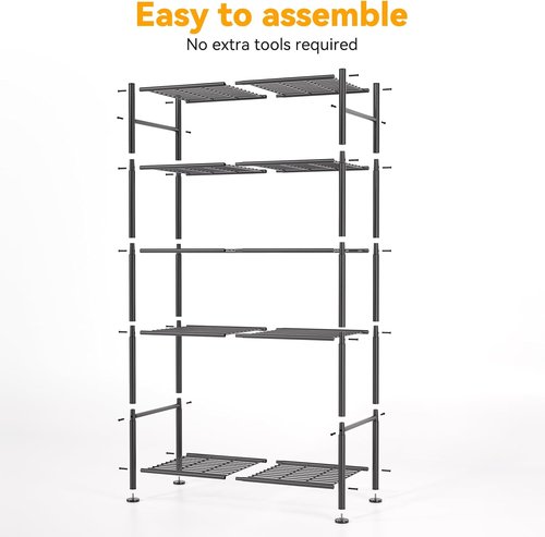 BolDuck 5-Tier Metal Shelf Organizer - Adjustable Space-Saving Storage Rack for Garage, Closet, Kitchen | 33.07”Wx12.6”Dx72.04”H, Black