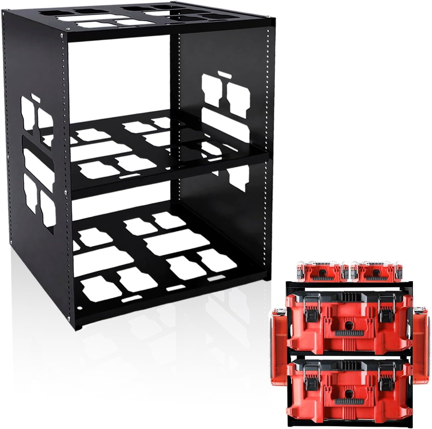 EXODIOS Mounting Plate Compatible with Mil.waukee, Adjustable Heavy Metal material Shelf, Holds Up to 8 Boxes for Tool, Storage and Organization System