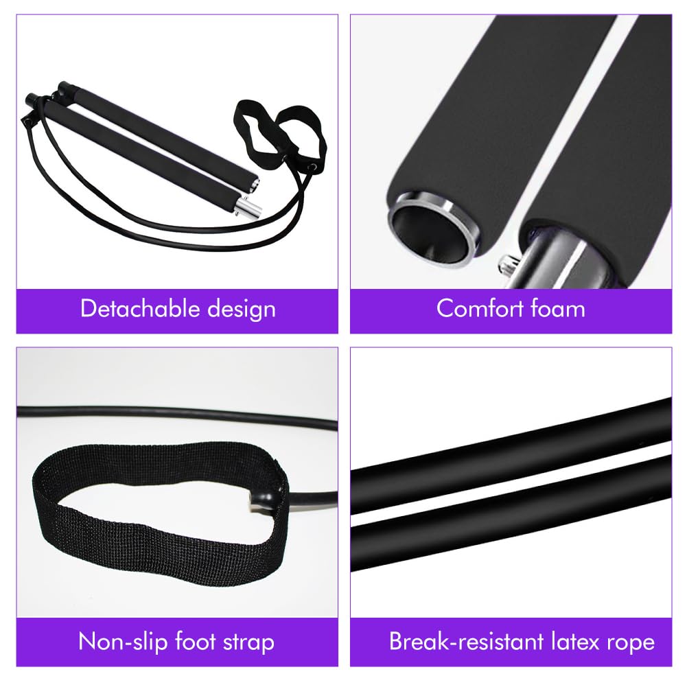 Pilates Bar Kit with Resistance Bands,Multifunctional Pilatess Bar,Stretched Fusions Toning Bar,Pilates Sculpt Bar,Home Gym Equipment for Women & Men Home Gym Pilates Yoga(Black)