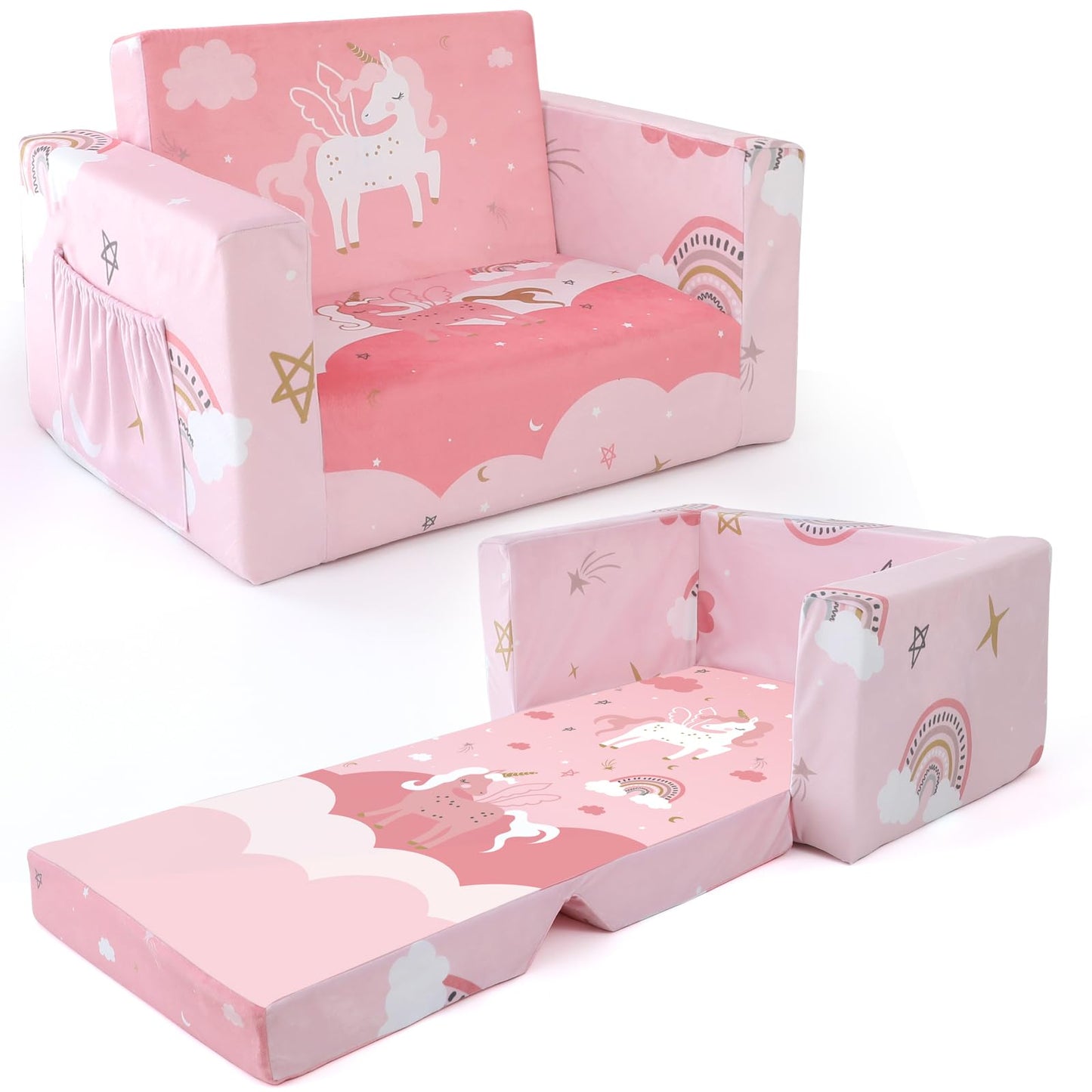 ACRABROS Kids Couch: Toddler Sofa Bed Fold Out for Gilrs Boys Baby Flip Out Convertible Lounge Chair Unicorn