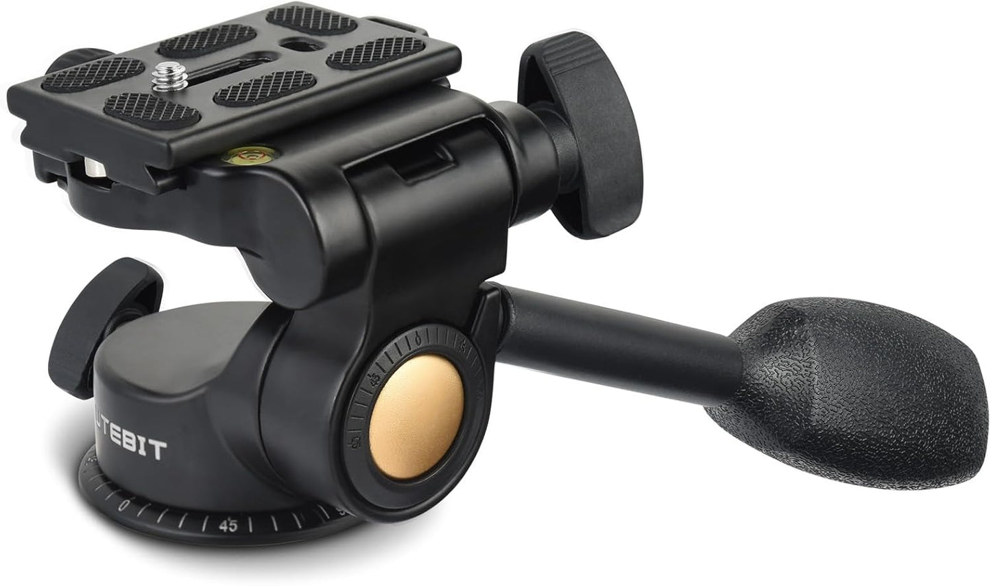 UTEBIT 11 lbs/5kg Tripod Fluid Head Tilt Head with Arca Swiss Quick Release Plate and Handle, Metal Camera Tripod Head