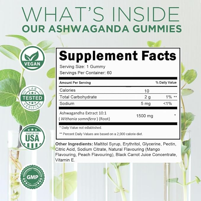 Zenium - Ashwagandha Gummies 1500 MGS per Serving | 60 Count | Mango Flavored | Calm The Mind & Body | Relieve Worry, Tension & Nervousness | Ayurvedic | Natural Relief Supplement | Boosts Mood