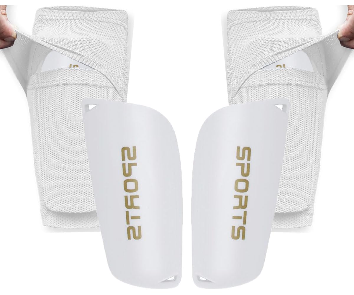 Soccer Shin Guards for Kid Youth Teen Adult - Shin Guards Sleeves with Inserted Pocket Cushion Protection Reduce Shocks and Injuries for TeamSports (White, Medium)