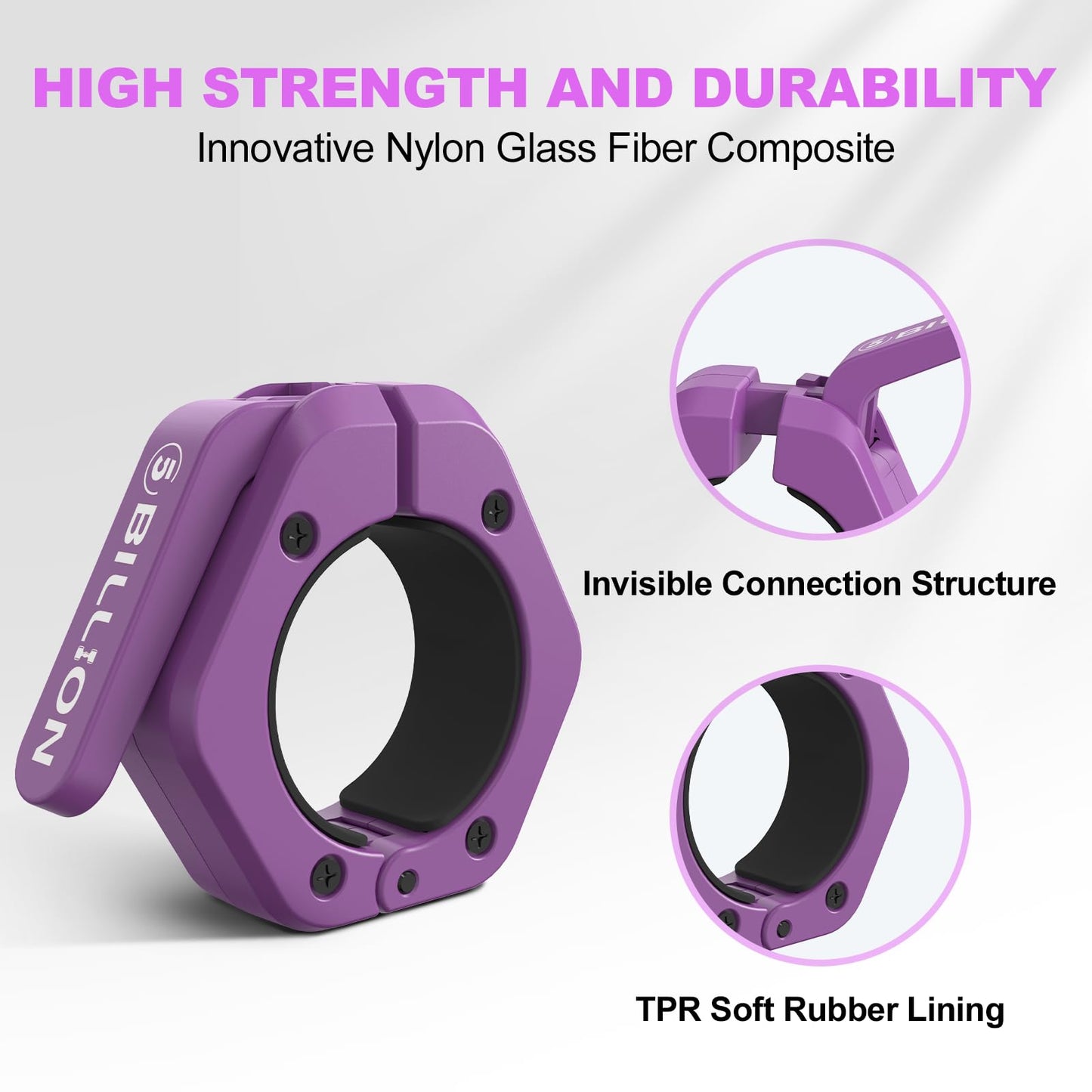 Olympic Barbell Clamps 2 inch Barbell Clips (Pair) Barbell Collars for Secure Weightlifting Quick Release Weight Clips for Bars with Anti-Slip TPR Lining at Home or Gym Clips (Purple)