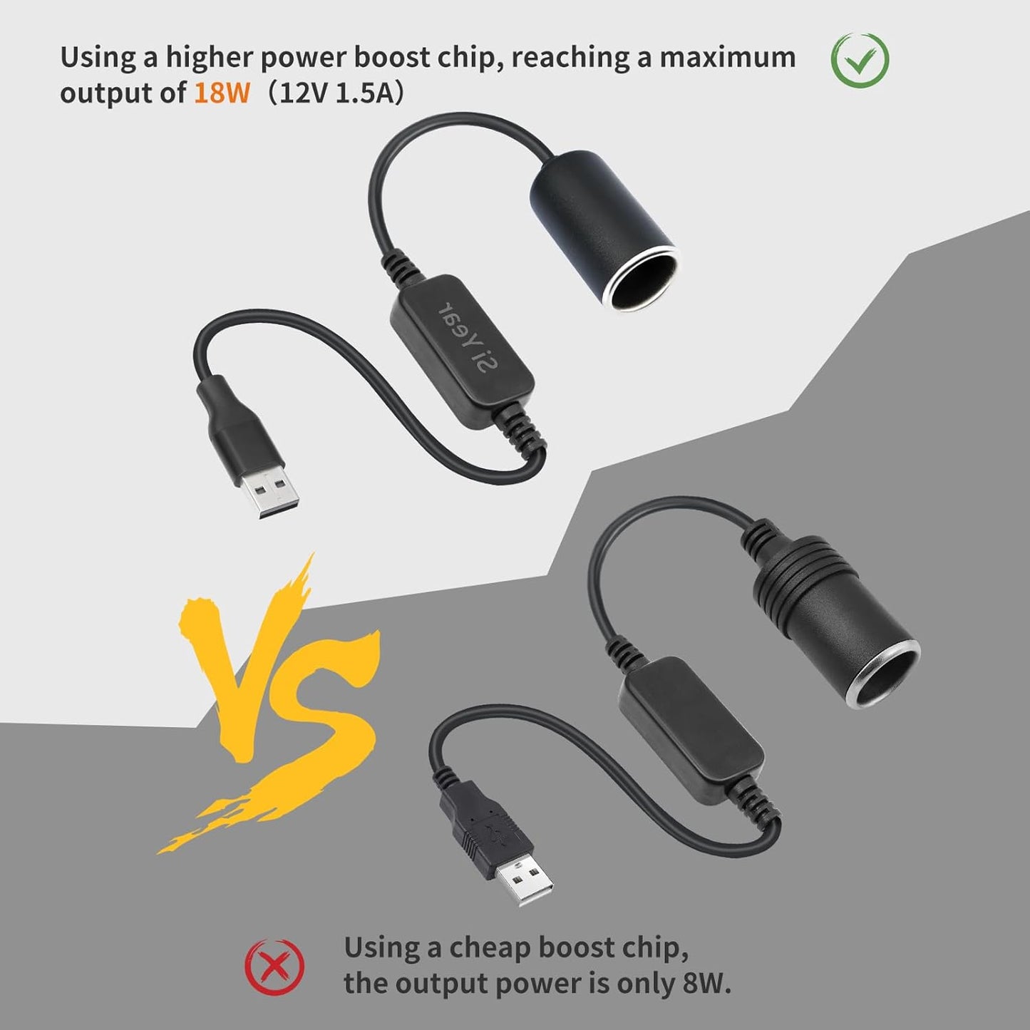 SiYear 12V 18W (0.3m/1FT) USB A Male to Cigarette Lighter Socket Adapter Power Cable for Driving Recorder, Radar
