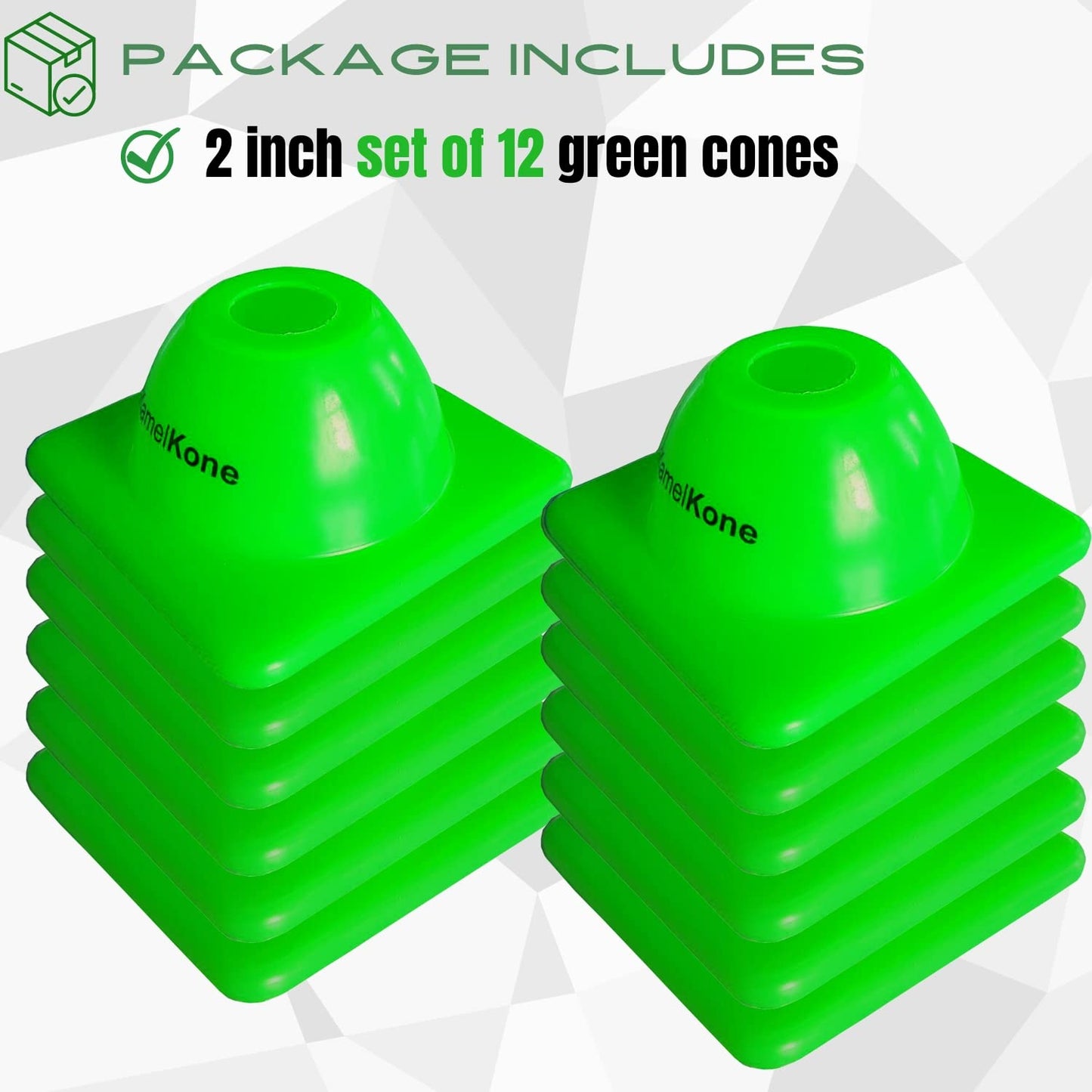 Versatyle 2in Heavy Duty Agility Training Cones for Soccer, Football, Basketball & Sports Drills, Flexible Motorcycle & Traffic Training Cones, Durable, Versatile, High Visibility (Set of 12, Green)