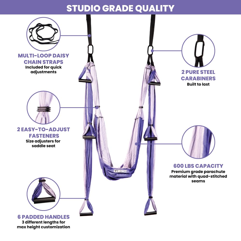 Yoga Trapeze Swing Set for Home & Outdoor | Easy Setup for Strength, Balance & Back Pain Relief | Adjustable Straps & 600lb Capacity, Includes Carrying Bag & Online Tutorials, Purple