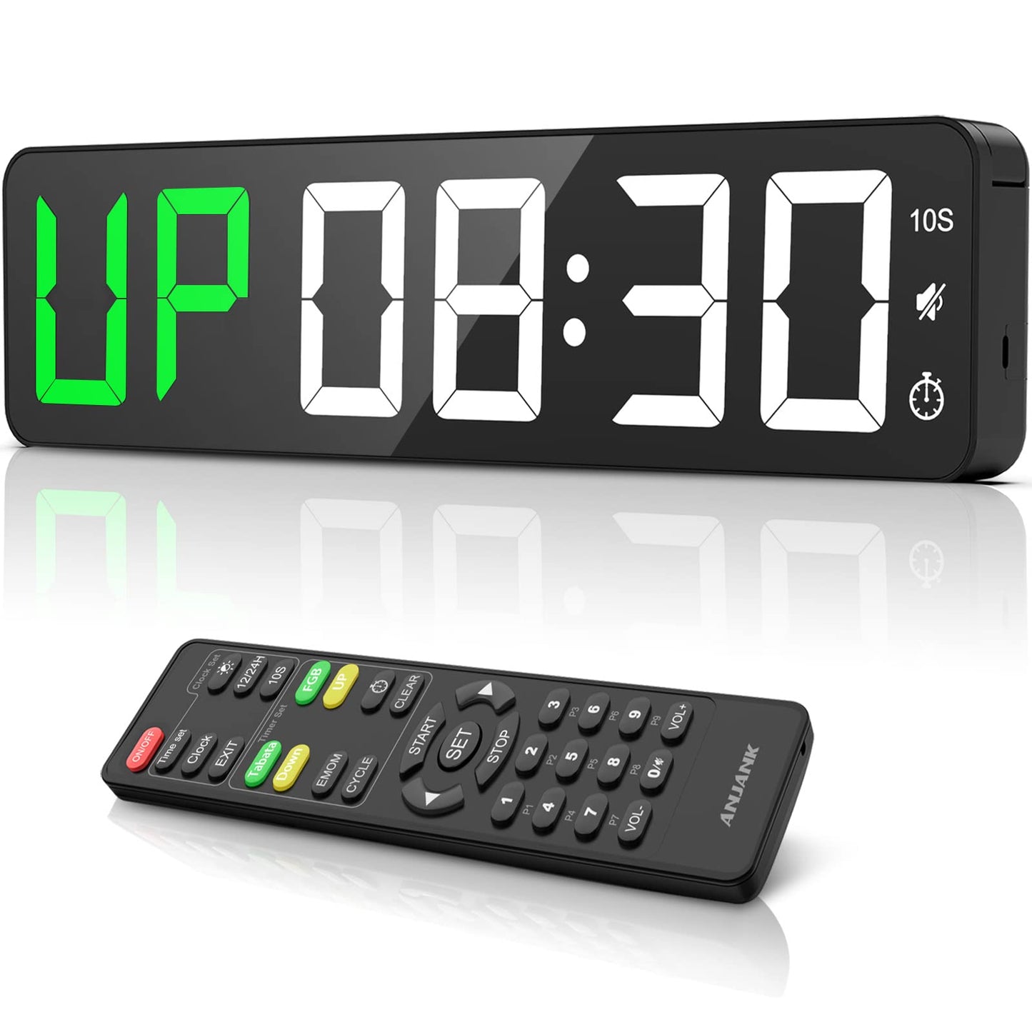 ANJANK Gym Timer 15" Large LED Display Wall Clock, Interval Workout Countdown & Up Stopwatch, 12 Adjustable Volume/3 Installation Ways Digital Timer for Fitness, Home, Garage, Gym and Outdoor Sport