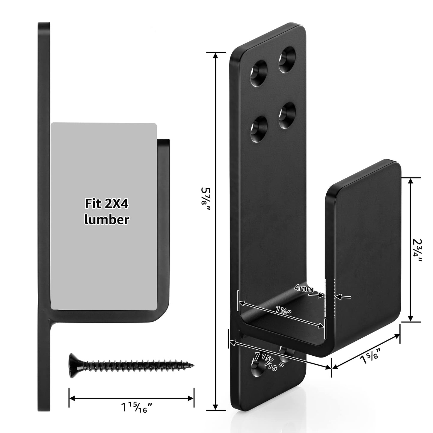 AMZFINE 2x4 Door Barricade Brackets Heavy Duty 2pcs Door Bar Holder Brackets for Home Security Black