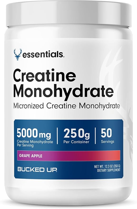 Bucked Up Grape Apple Creatine for Women and Men - Easy to Mix Vegetarian - Flavored Creatine Monohydrate Powder - Made in USA - 5G Per Serving - 50 Servings - 250 Grams Per Container