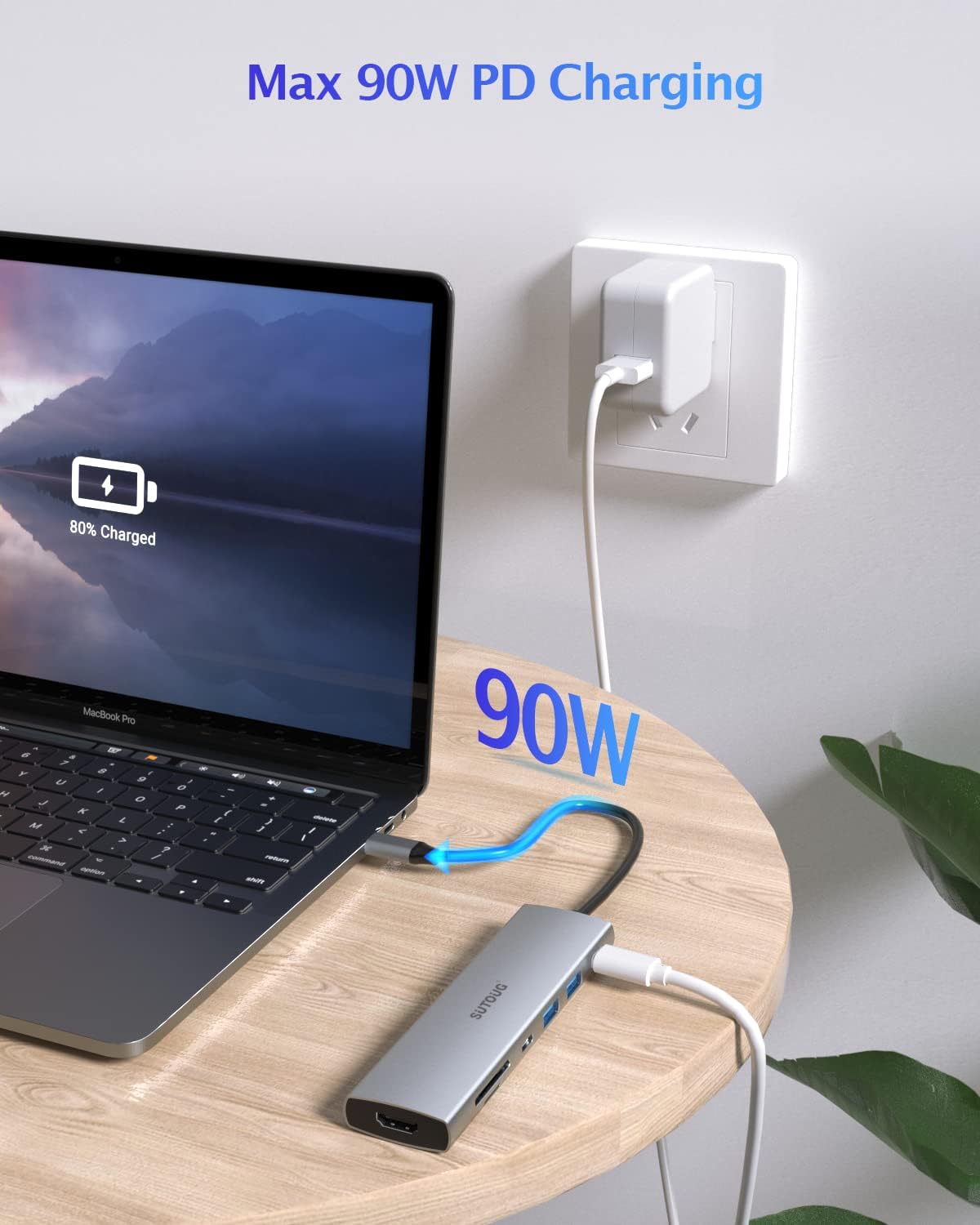 SUTOUG 7 1 4K@30hz Output100W 2 USB-A3.0 3.0 Docking Station, in USB C Hub with HDMI Type C Charging Port, SD/TF Card