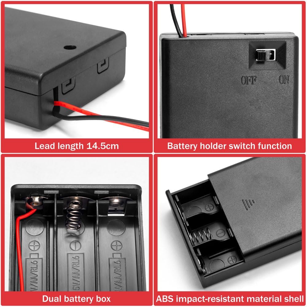 LampVPath (Pack 4 3AA 4.5V 3X 1.5V of Battery Holder with Switch, AA Battery Holder with Leads and Switch