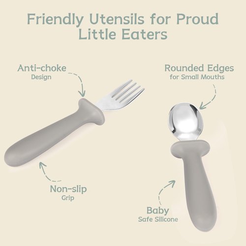 Eascrozn Toddler Forks and Spoons Set, 6 Pack Kids Silverware with Silicone Hand, 18/8 Stainless Steel Children Safe Toddler Utensils, BPA Free, Dishwasher Safe