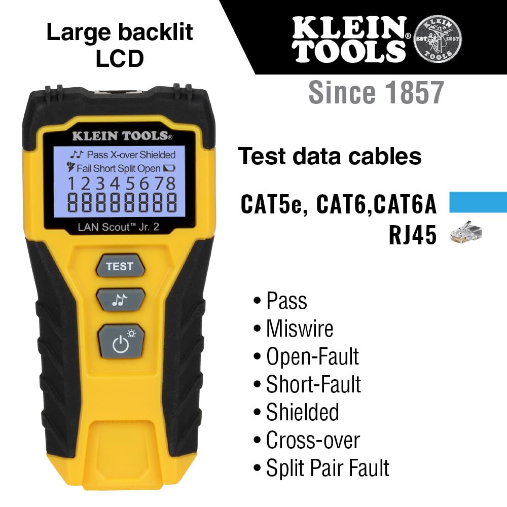 Klein Tools VDV526-200 Cable Tester, LAN Scout Jr. 2 Ethernet Tester for CAT 5e, CAT 6/6A Cables with RJ45 Connections