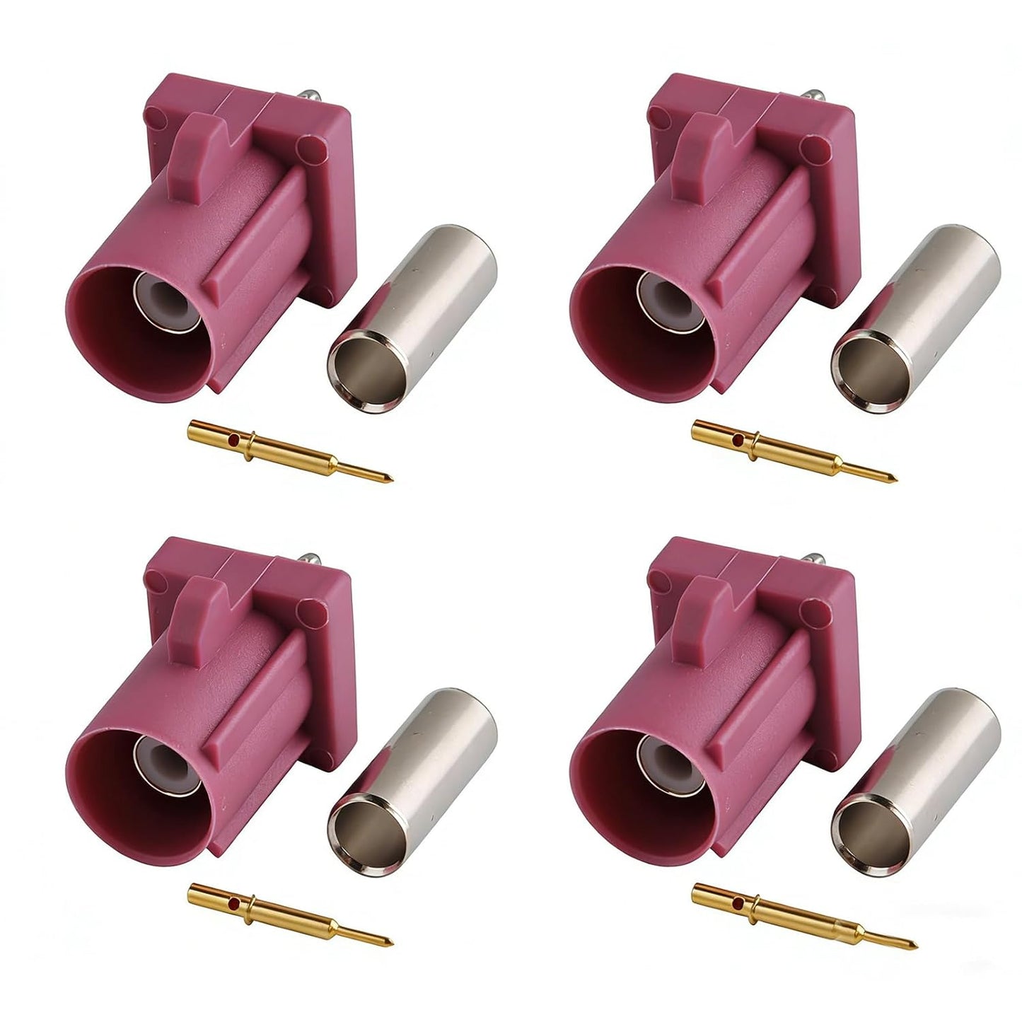 4PCS RG316 RG174 Fakra H Male Pink Crimp Solder Connector, Fakra Adapter H Code, for Coax Cables, Car GPS Telematics