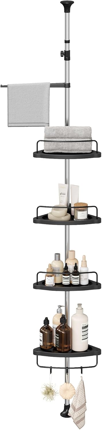 SONGMICS Corner Shower Caddy - 4-Tier Rust-Resistant Organizer | Height Adjustable, Drill-Free, Ink Black, 35.8 to 118.1 Inches