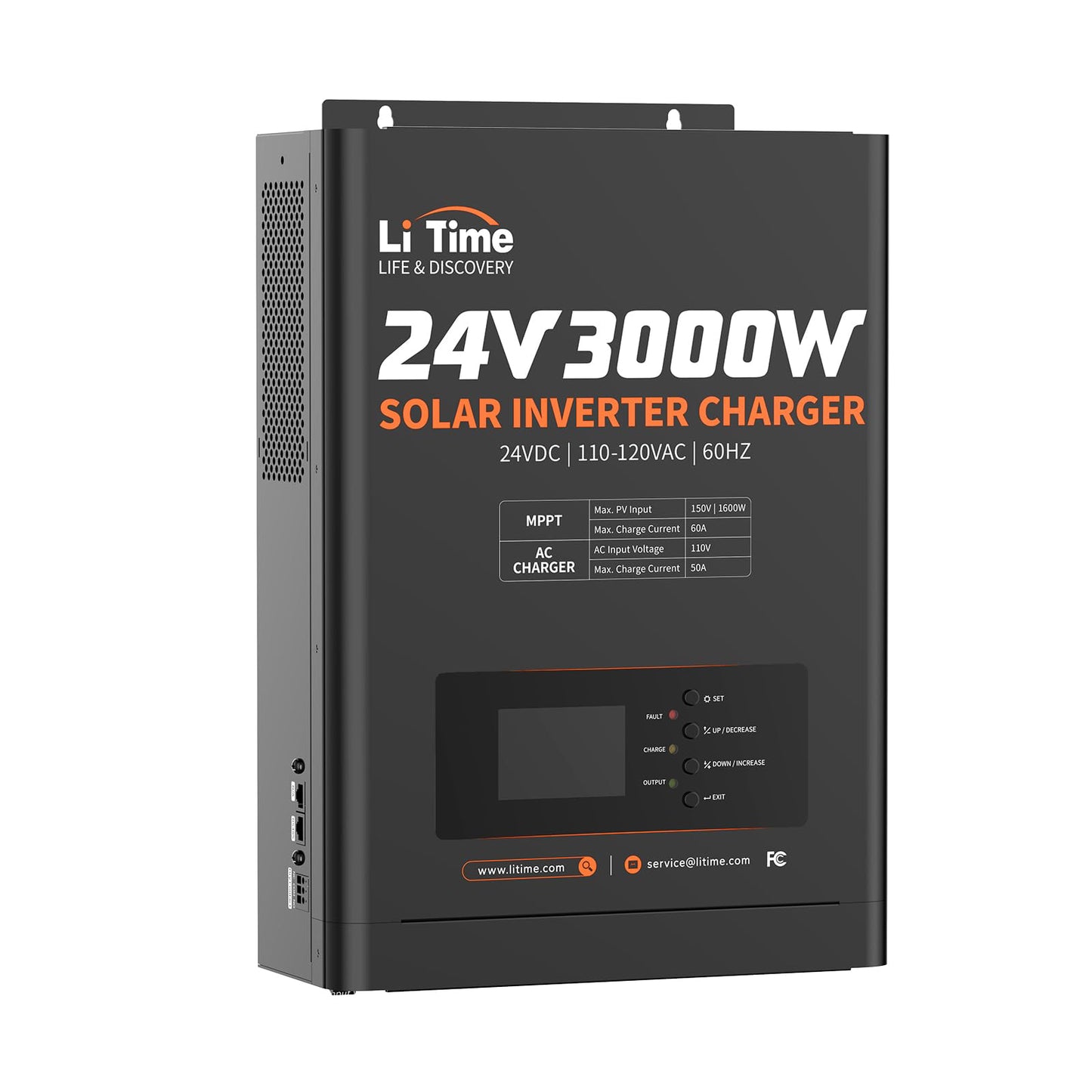 LiTime Solar Inverter Charger, 3000W DC 24V to AC 120V Pure Sine Wave Inverter with 60A MPPT Charge Controller, 50A AC Battery Charger, Uninterrupted Power Supply (UPS), RS485 Communication