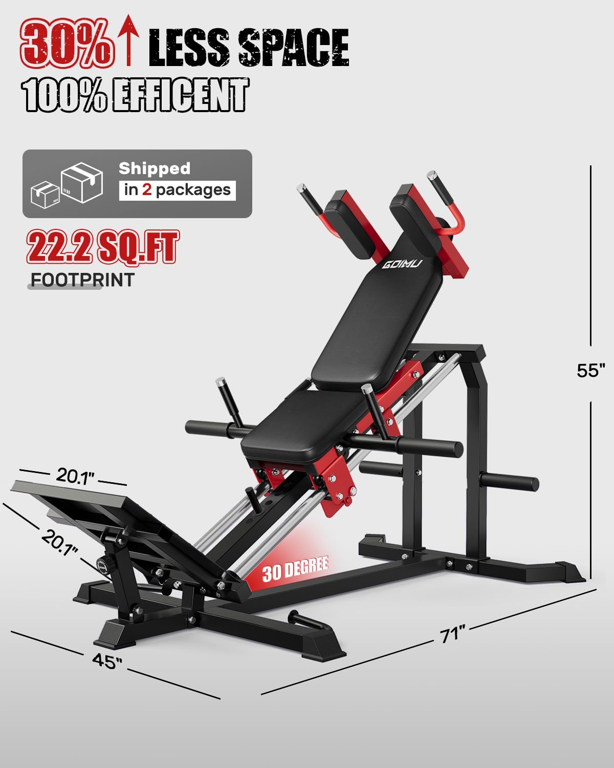 GOIMU L5 Leg Press Hack Squat Machine, 30-Degree Leg Press Machine for Home Gym, Compact Hack Squat Machine with Removable Shoulder Pad, Lower Body Workout Equipment