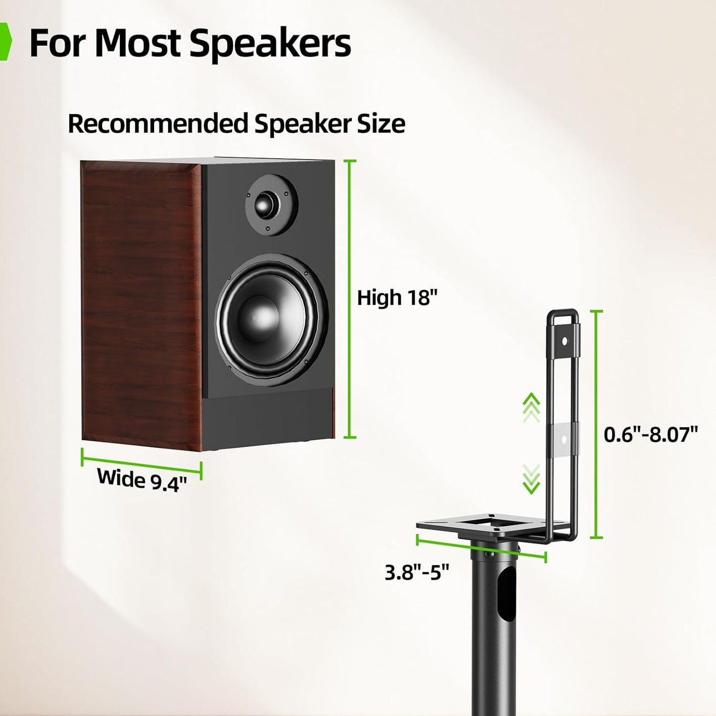USX MOUNT Bookshelf Speaker Stands - Height Adjustable 32-42 Inch for Surround Sound Speakers | Max Load 11 lbs