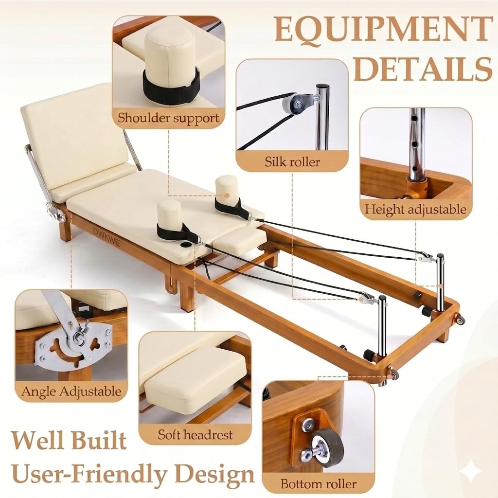 88" Foldable Pilates Reformer, Adjustable Footbar, Walnut Wood Grain Metal Frame, Dual Spring & Latex Resistance, Jump Board & Headrest, Space-Saving Home Gym, Ideal