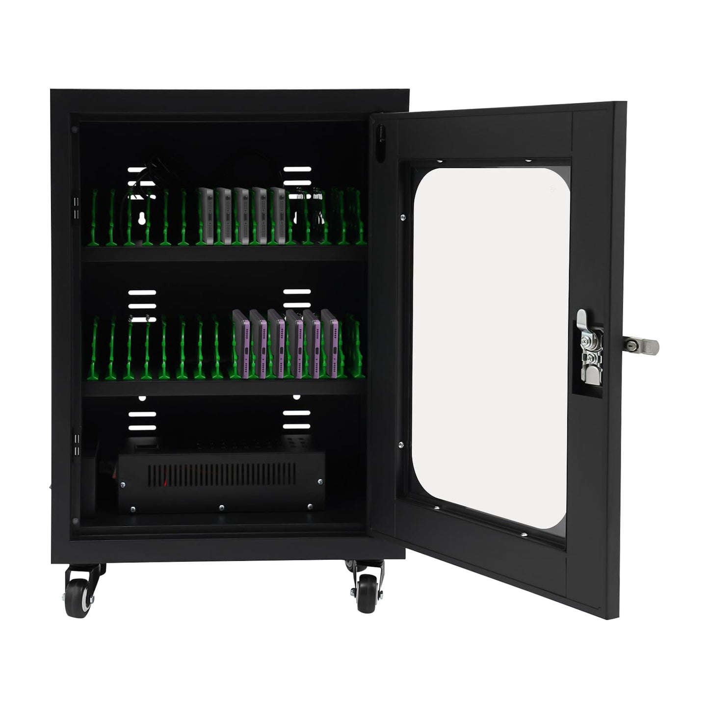 30-Device Mobile Charging Cart for Phone, Mobile School Charging Cart and Cabinet,Locking Storage Charging Station with Wheels for Classroom Office Business (Black)