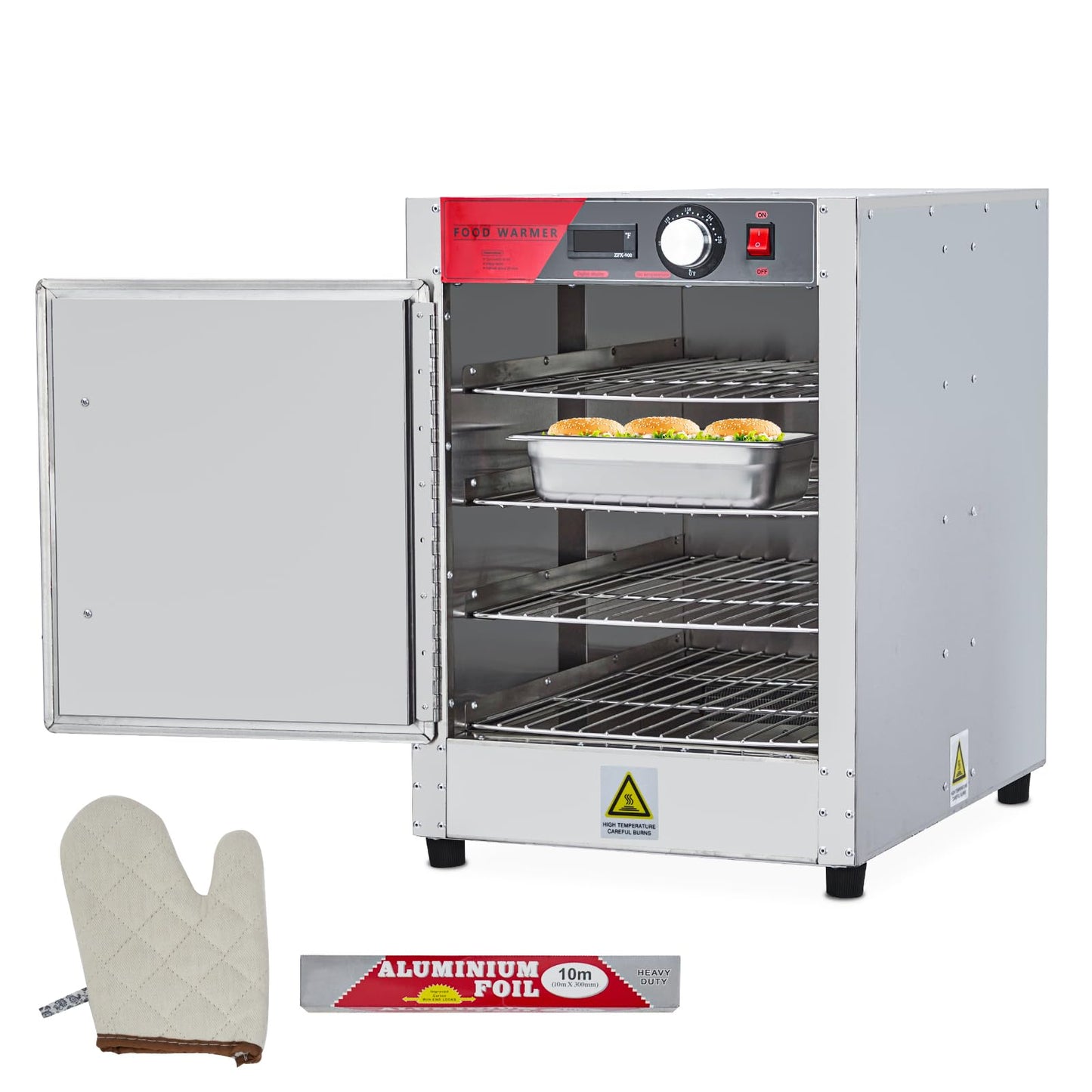 EliteEdge 4-Tier Hot Box Food Warmer 16"x23"x23", 850W Stainless Steel Heated Cabinet/Proofing Cabinet with Water Tray, Fits 1/1 Pans, Perfect for Pizza, Chicken, Patty, Pastry