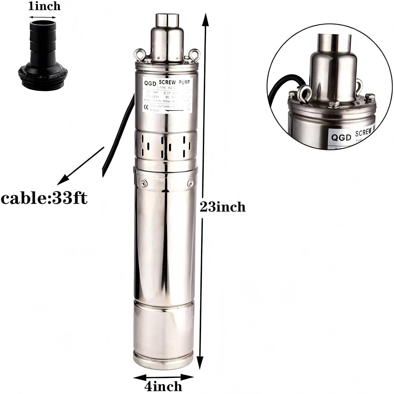 SHYLIYU 1/2HP Stainless Steel 4" OD Pipe Submersible Bore Pump 1inch Outlet Water Pump 86M Head Deep Well Pump Screw Submersible Water Pump for Industrial and Home Use, 220V/50Hz