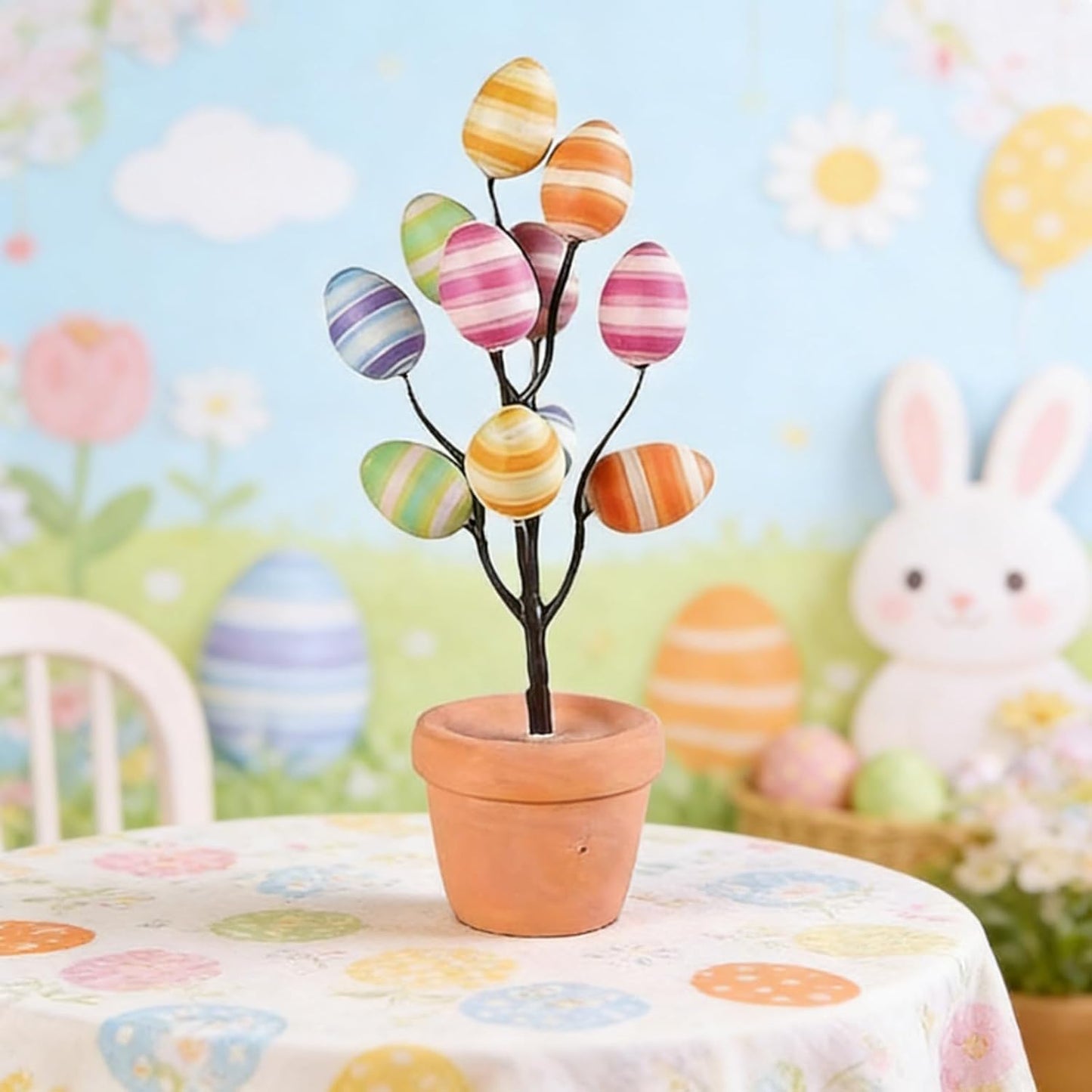 Skiennix Easter Egg Tree - 10 Colorful Striped DIY Plastic Egg Decorations & Pendants