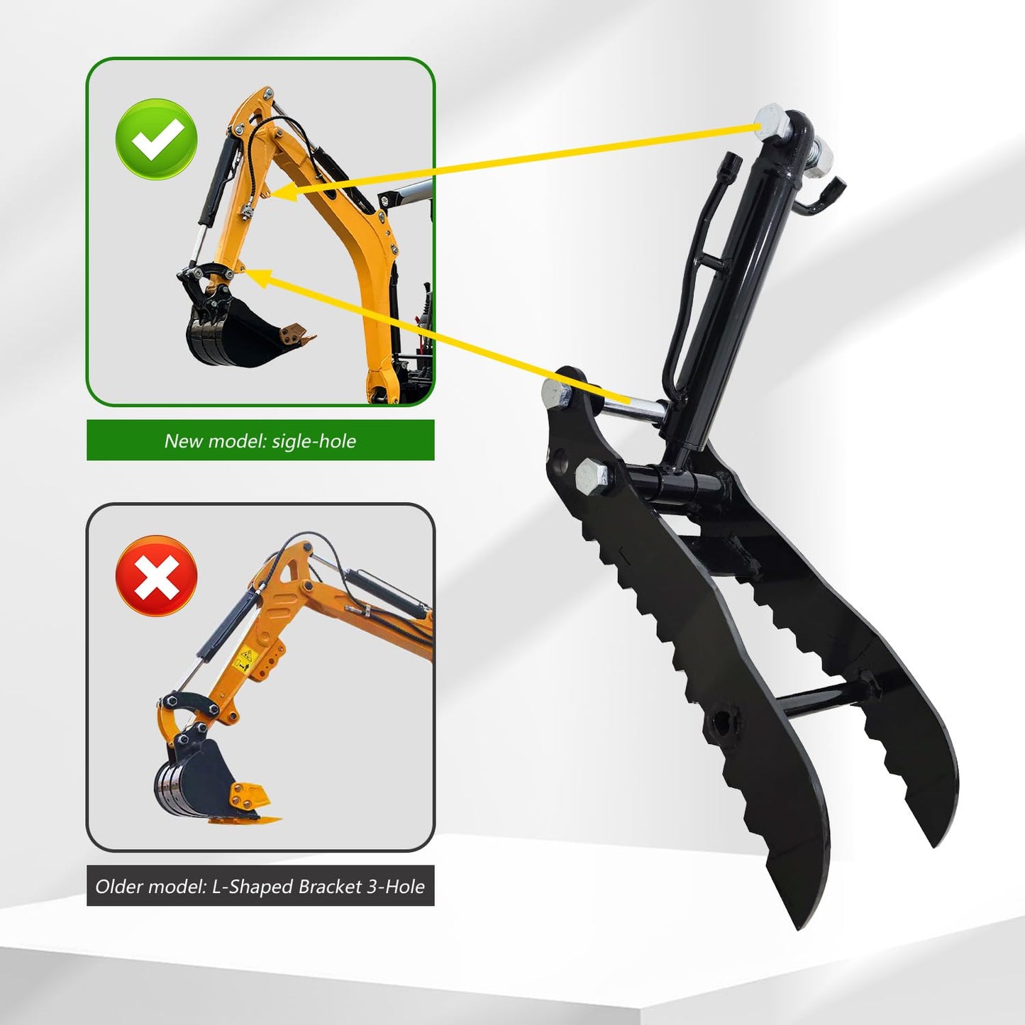 Hydraulic Thumb Holder for Small Excavator Attachments, Metal Grab Thumb Holder with 2*M14 Hose, for Single Hole Hydraulic Thumb Holder, no L-Bracket, with 2* M14-M16 Converter