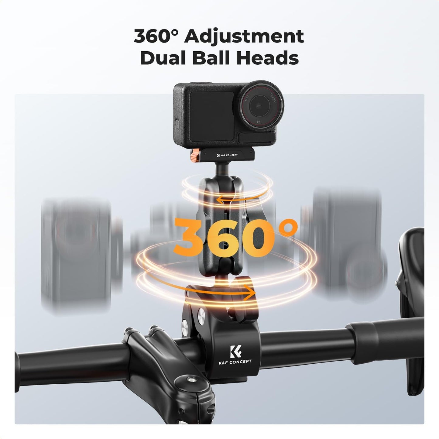 K&F CONCEPT 360 5 Pro/4/3 Super Clamp Camera Mount with Dual Ball Head, Bike/Motorcycle Handlebar Tube Mount Quick