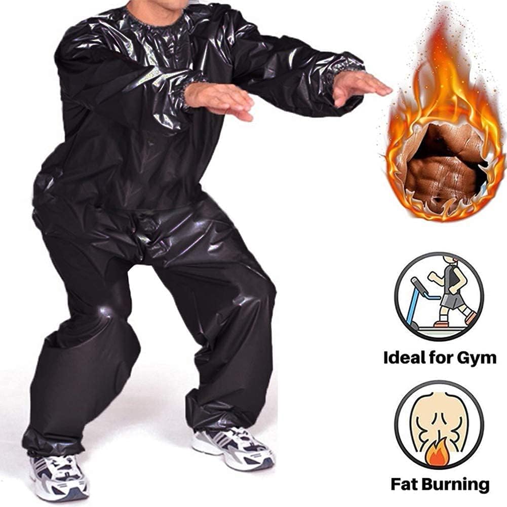 Swibow Heavy Duty Sauna Suit Men Women Weight Loss Exercise Slim Gym Fitness Workout Anti-Rip Sweat Sauna Suits (Black, L)