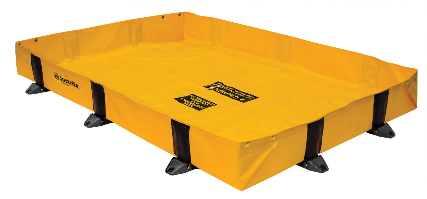 Justrite Rigid-Lock QuickBerm® Lite, 4' x 6' x 8" Folding Oil Spill Containment Berm, 119 Gallon Spill Capacity, PVC Coated Fabric, Made in The USA, Yellow, 28372