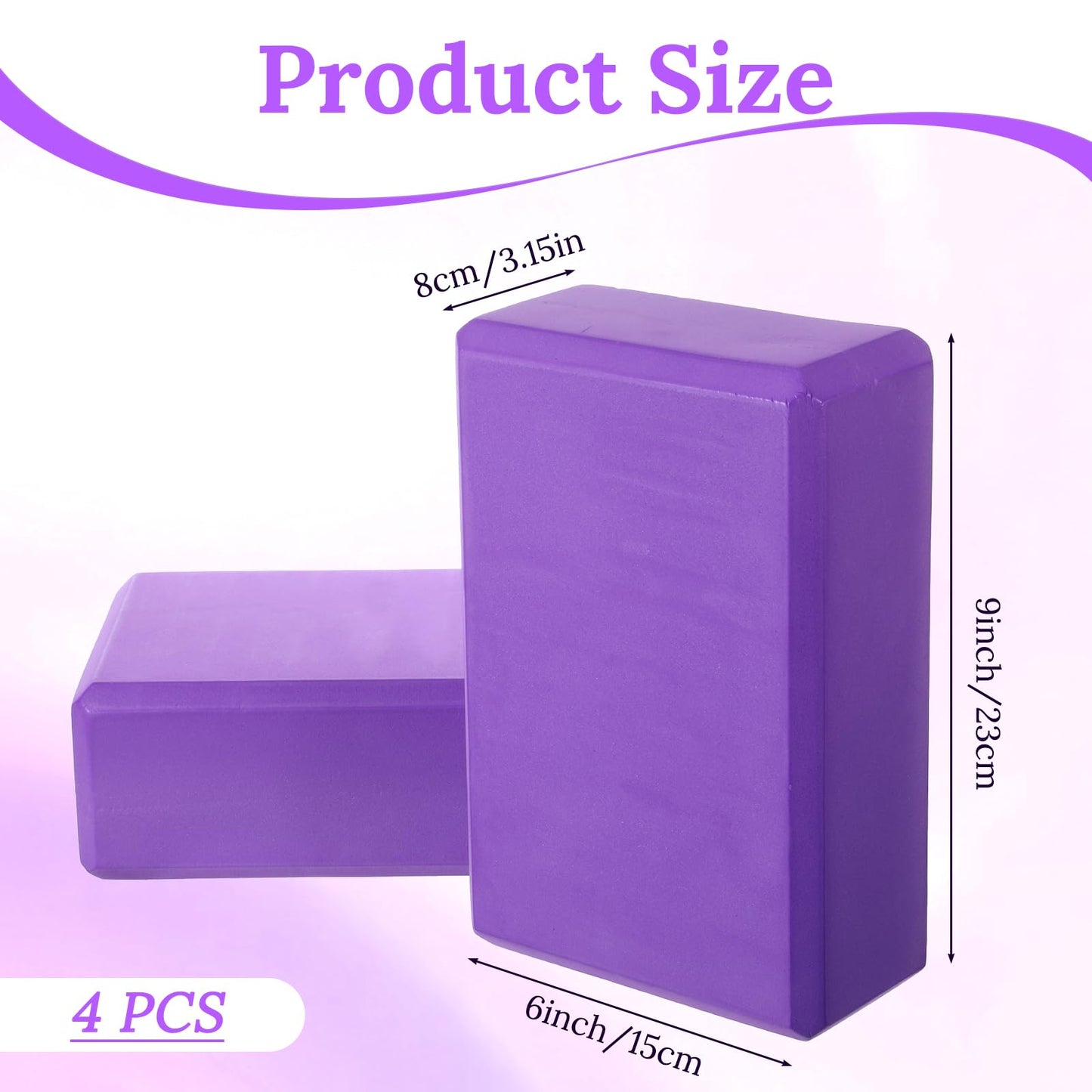4 Pcs Yoga Blocks 9 x 6 x 3.15 Inch Eva Foam Lightweight Non Slip Yoga Props for Pilates Stretching and Meditation Exercise Blocks Lightweight Yoga Essentials