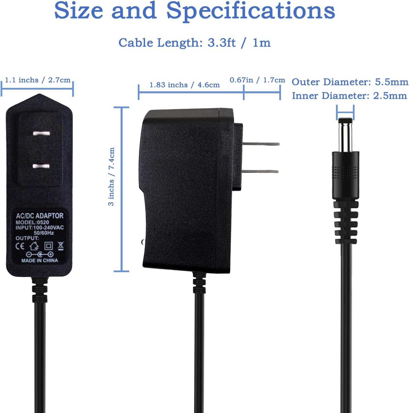 YiKaiEn 4.2V 2A 100-240V 5.5x2.5mm 3ft Lithium Battery Charger Power Supply AC to DC Adapter with Center Positive Plug