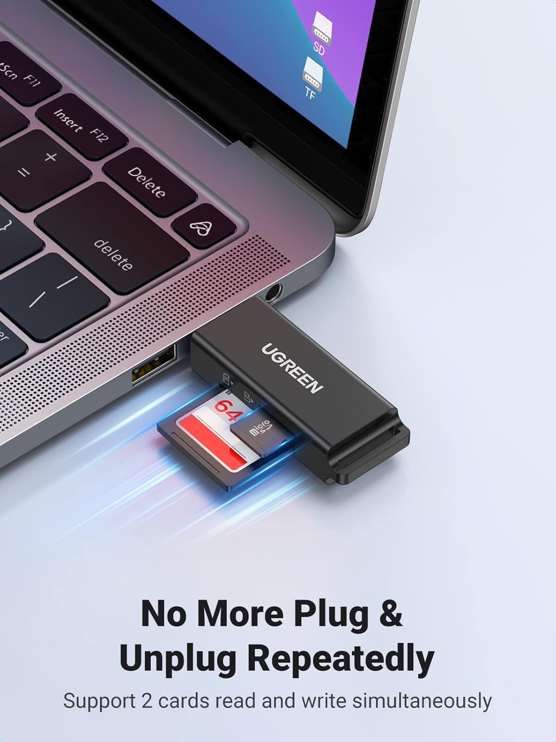 UGREEN 3.0 MMC, RS-MMC, SD Card Reader - Portable USB Dual Slot Flash Memory Card Adapter Hub for SDXC, SDHC, TF, Micro
