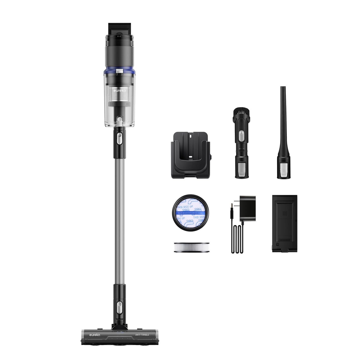 Eureka Cordless Vacuum Cleaner, Anti-Tangle Brushroll, Rechargeable Stick Vacuum, Lightweight for Carpet, Hard Floor, Pet Hair, Black NEC451BL