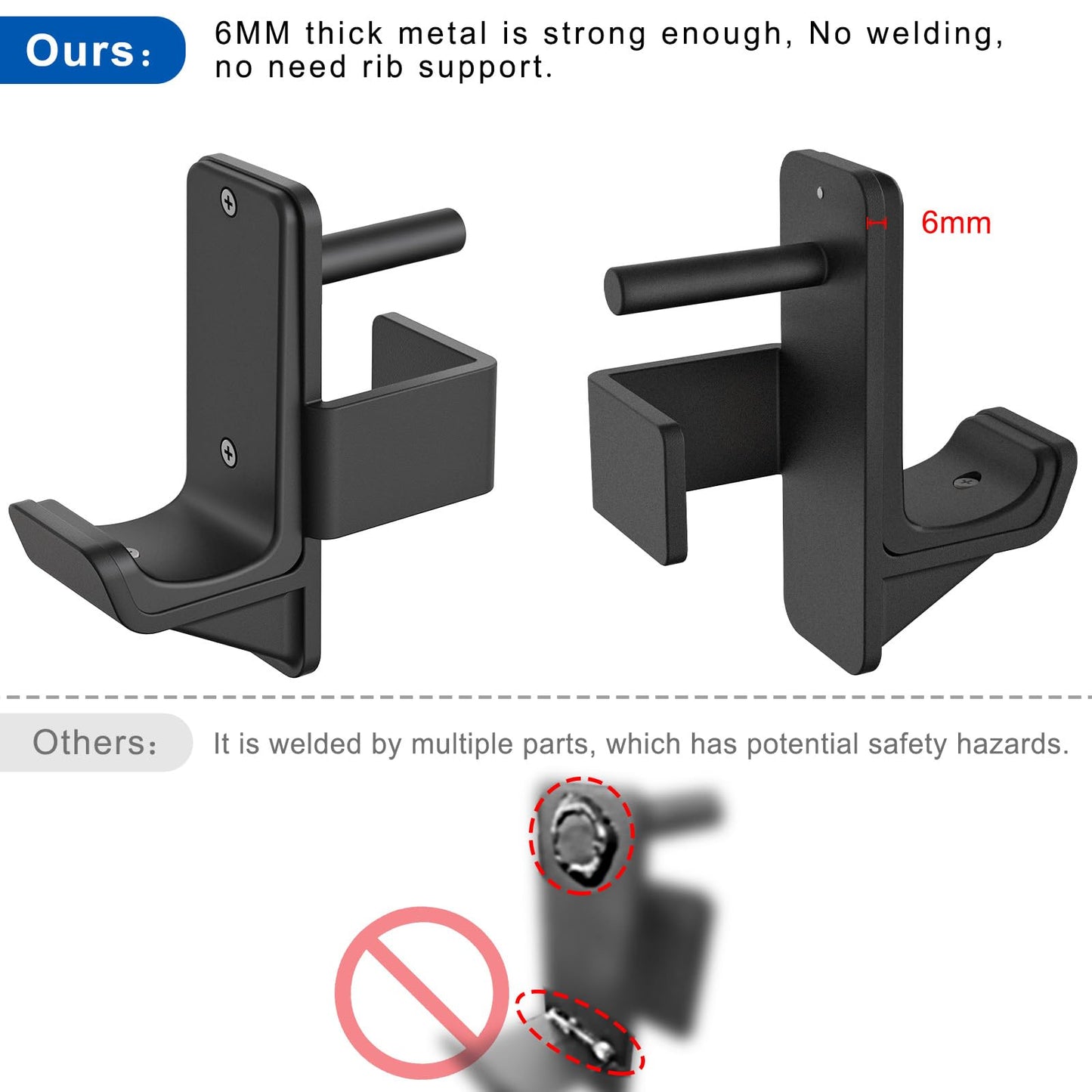 Kipika J-Hooks for Squat/Power Rack, Weight Plate Holder Set for 2" x 2" Power Rack with 5/8" or 1" Hole, Heavy Duty J-Cups Barbell Holder & Weight Storage - Fits Standard 2-inch Weight Plates (B- for 2x2 Rack with 5/8" or 1" Hole + 2" Plates)