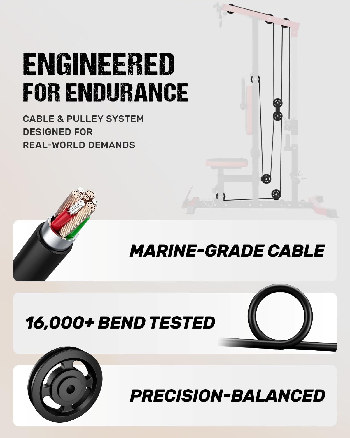 GOIMU LAT Pulldown Machines, LAT Row Cable Machine, LAT Tower with Additional Pulley Cable, High & Low Pulley Stations(Red)
