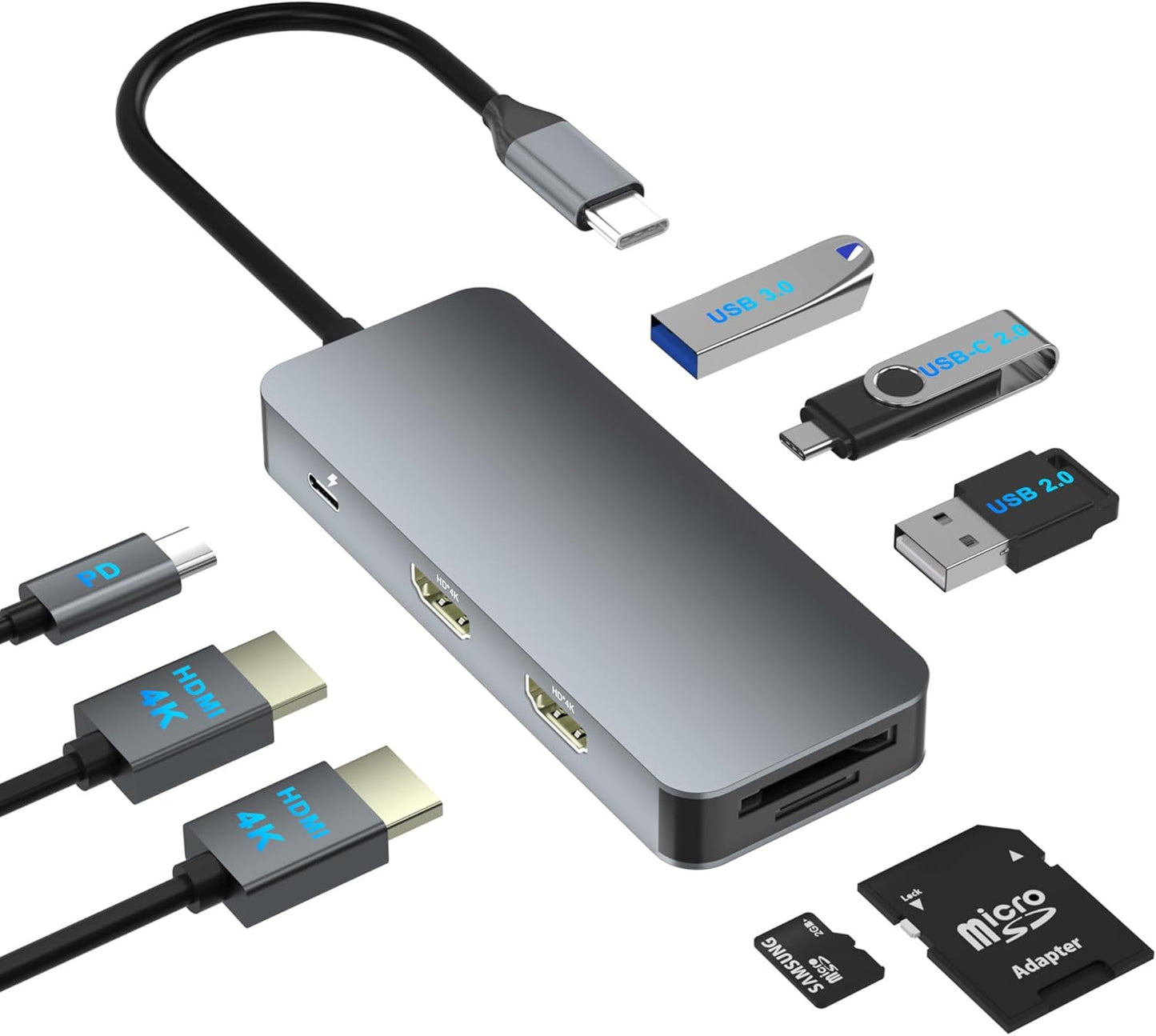 Aibilangose 2 8 1 Docking Station Dual Monitor for Dell/HP/Lenovo/Mac Laptop, USB C Laptop Docking Station Dual