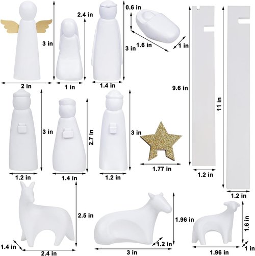 Juegoal Christmas Nativity Set - 11 White Mini Resin Figurines | Holy Family Table Ornaments