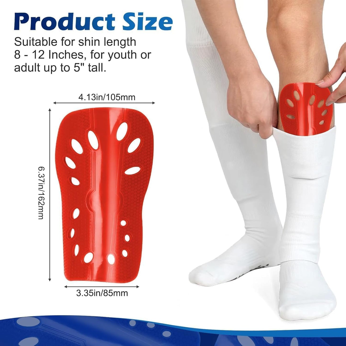 Soccer Shin Guards, 2 Pairs Soccer Shin Sleeves Superlight and Breathable Shin Guard Equipment for Boys and Girls, Protective Football Gear Shin Pads for Youth Teens Adults (Red and White, Large)