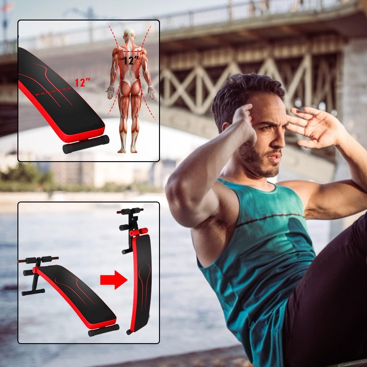 SPORFIT Sit Up Bench for Abs, Sit-up Bench for Ab Workout Equipment with 3 Adjustable Height Settings for Home Gym, Reverse Crunch Handle