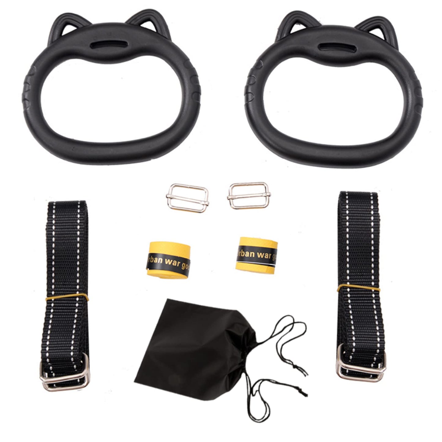 JIANWEI Gymnastics Rings Set for Kids, Professional Children Trapeze Bar Pull Up Rings with Straps Kids Playground Home Exercise Gym Rings with Drawstring Bag for Children Exercise