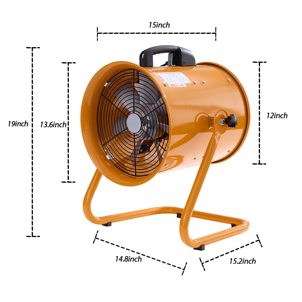 Aglaipty 12 Inch Industrial Portable Air Blower Ventilator, 3300 RPM Heavy Duty Tube Exhaust Fan, 550W High Velocity Air Mover for Extraction and Ventilation (12 Inch Fan)