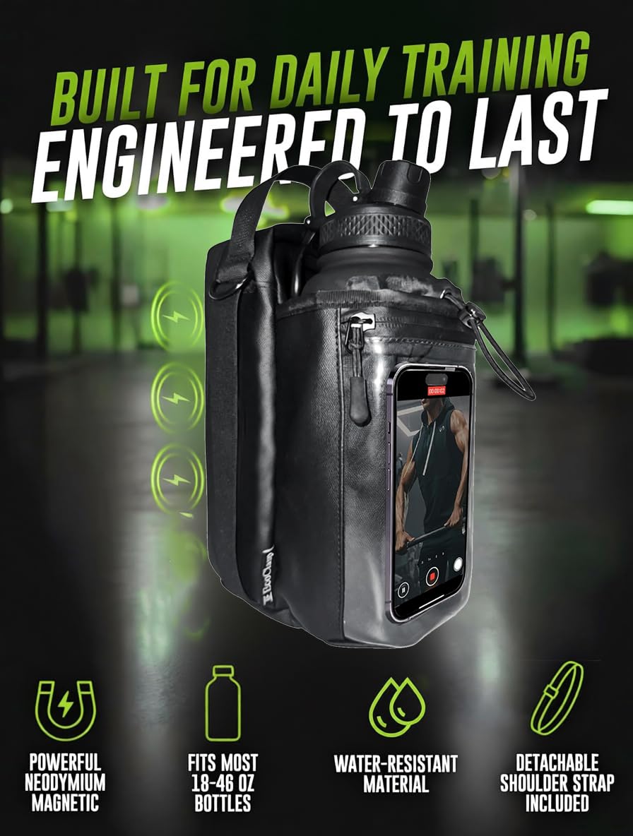 EC Ecoclasp Magnetic Gym Bag Water Bottle Holder Small Bag for Men, Gym Gifts, 11LB Strong Grip Waterproof 900D with Towel Accessories