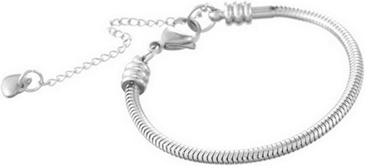 Regine Switzerland Snake Chain Charms Bracelet - Love Memorial Design, 6 Inch Stainless Steel