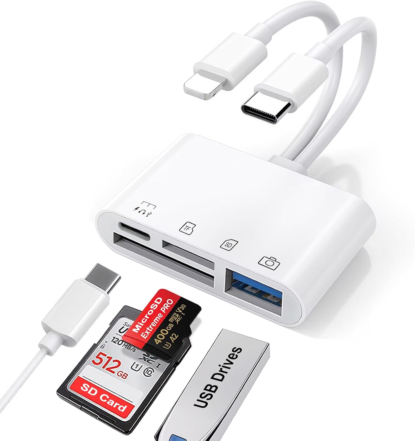 Ceotsak 15/16/17, SD Card Reader for iPhone/iPad/Android, USB C & Lightening to SD/MicroSD Card Reader with USB Camera
