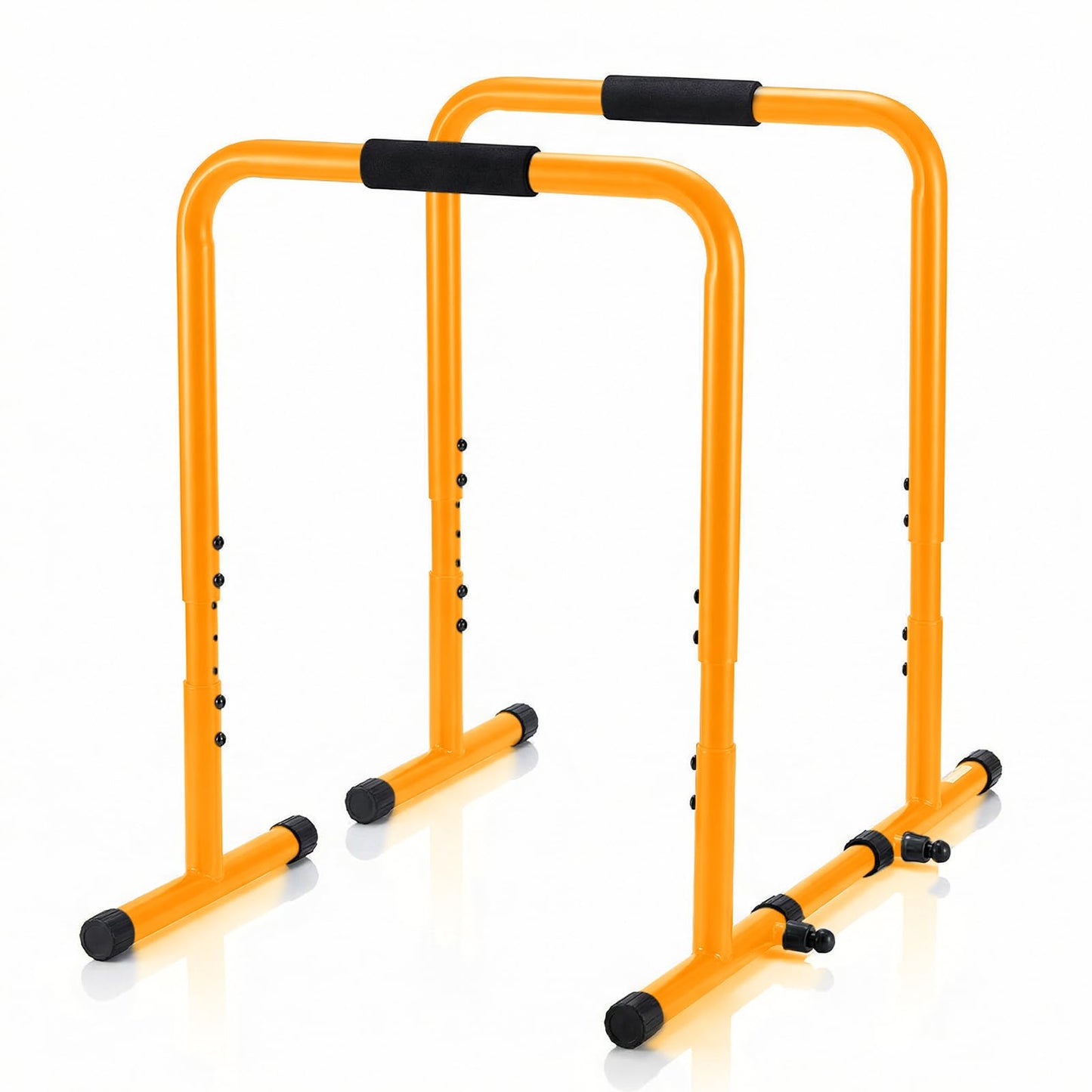NEWBULIG Dip Bar Station, Adjustable Parallel Parallettes Bar with Soft High-Density Foam Handles, Heavy Duty Dip Stands Workout Equipment for Home, Gym, Patio, Office - Yellow