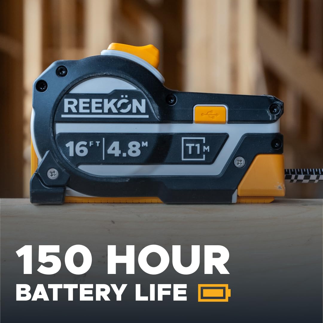 REEKON T1M Utility Digital Tape Measure 25 ft (English) – Bluetooth Smart Measuring Tool, 1/32” Accuracy, Saves 1000+ Measurements, LCD Display, 150 Hour+ Battery Life & Rechargeable